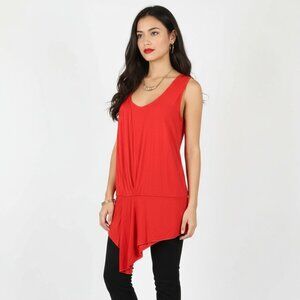 ❤️ Michael Stars Red Sleeveless Drape Waist Tunic Top OS